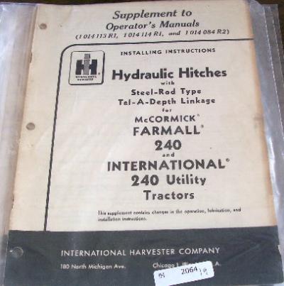 Ih international farmall 240 tractor hitch manual suppl