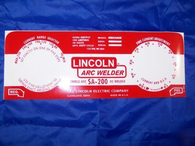 Lincoln welder sa-200-163 red contol plate decal