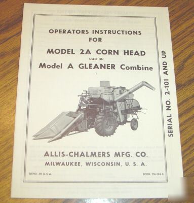 Allis chalmers gleaner combine corn head parts catalog