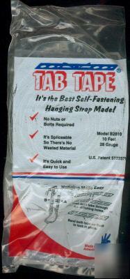 Tab tape unique self fastening hanging strap