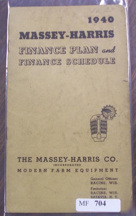Massey harris finance plan schedule manual 1940 