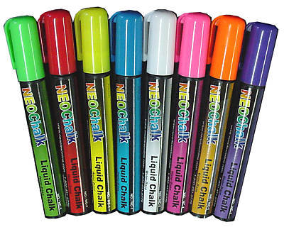 Neon colored wet erase liquid chalk marker pens -8 pack