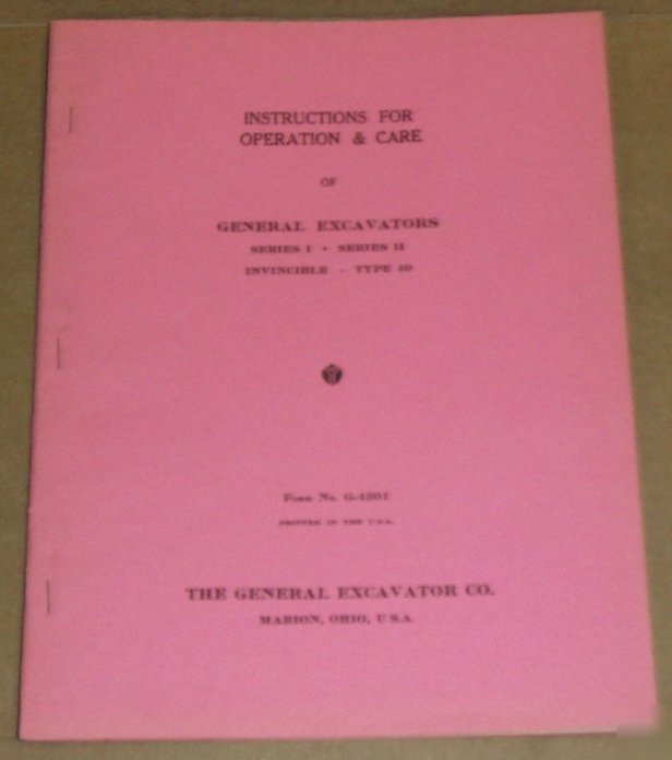 General 1940 - 1960 excavators owner's manual