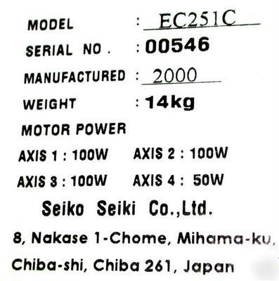 Very nice seiko seiki ec series scara robot EC251C00546
