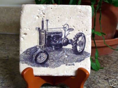 Vintage tractor tumbled stone decorative tile 