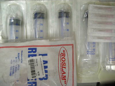 Roslam lamb reviver, syringes (5) & hypodermic needles 