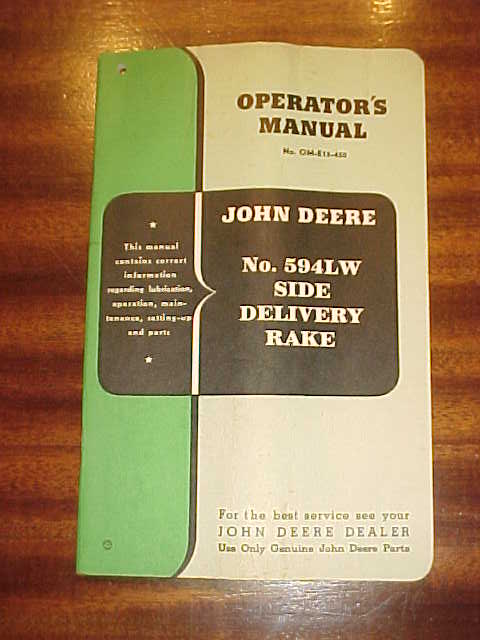 John deere tractor manual - side delivery rake 594LW