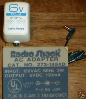 Radio shack 273-1454D ac adapter 6VDC 150MA .15A barrel
