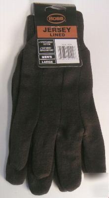 12 pair boss brown jersey unlined work gloves - large
