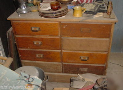 Lrg solid quartered oak 8 drawer general store counter