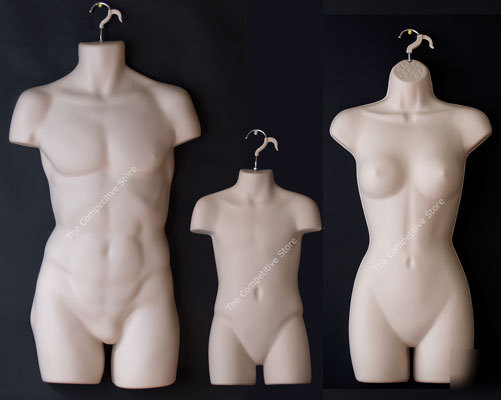 Male female child - 3 mannequin dress form flesh set