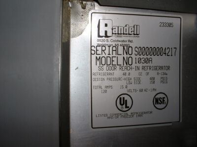 Randell model 1030A reach-in refrigerator used/works