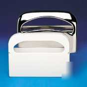 White plastic wall-mount toilet seat cover