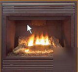Direct vent fireplace includes gas logs and glass 
