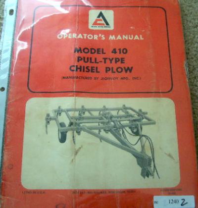 Allis chalmer 410 pull type chisel plow oerator manual