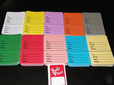 10,000 price tags, large, colored, 2-part, perforated