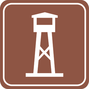Forest fire out tower sign - camp hike