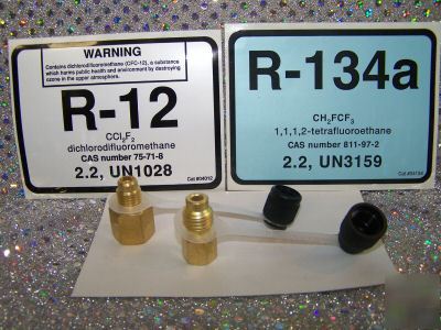 R12 ro R134A & R134A to R12 brass adapter set w/caps