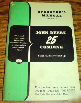 John deere 25 combine operator's manual jd book