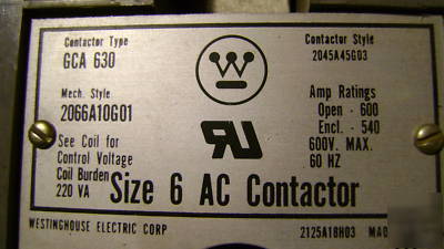 Wh westinghouse gca 630 2066A10G01 contactor
