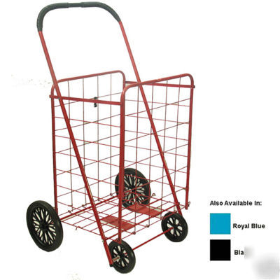 New large shopping cart w/ rubber wheels red black blue 