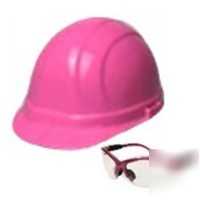 Hot pink hard hat hardhat & pink safety glasses set 