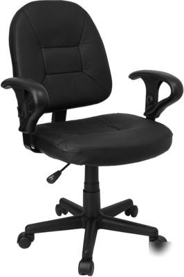 Black leather ergonomic task computer office desk chair