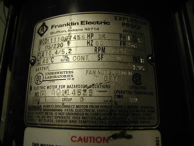 Franklin electric explosion proof motor 1111007456 3/4