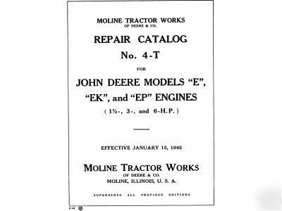 New john deere... e,ek, ep, repair catalog... 