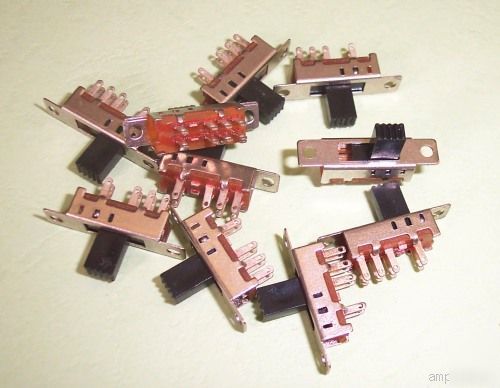 DP3T slide switch, 8 terminals/wire tags, on-off-on