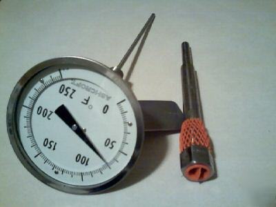 New ashcroft thermometer 9 inch stem & monel thermowell