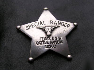 Old west - special ranger texas cattle badge - silver