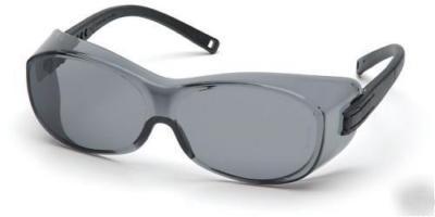 Pyramex ots gray/smoke lens safety glasses over glasses