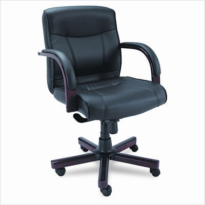 Mid-back swivel/tilt leather chair black/mahogany