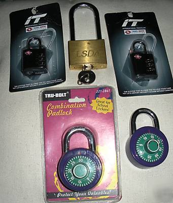 Set 5 locks: 2 for luggage, 2 cabinet, one large w/key