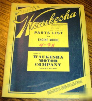 Waukesha model 4-95 engine parts catalog book manual