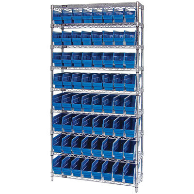 New quantum storage 64-bin wire shelf bin system blue - 