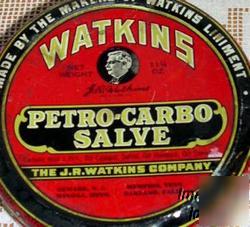 Vintage watkins petro-carbo salve animal medicine tin