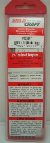 Weldcraft tungsten electrodes red 2% thoriated 3/32 x 7