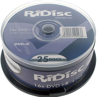 25 ridisc 16X dvd+r blank dvd discs