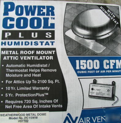 Automatic electric roof mount attic ventilator w/therm.