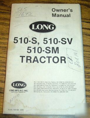 Long 510S 510SV 510SM crawler tractor operator manual