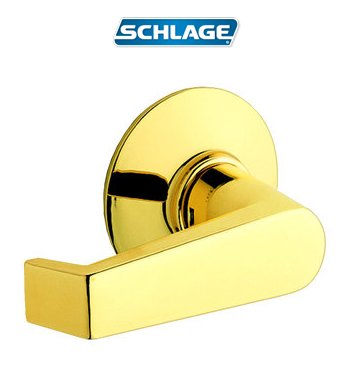 Schlage A10S-lev passage door knob set polished brass