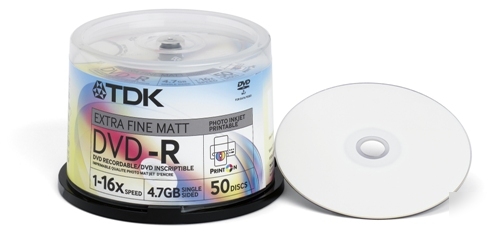 New tdk dvd-r 16X printable matt 50 pack spindle