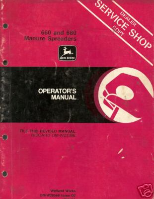 John deere operator manual 660 & 680 manure spreaders