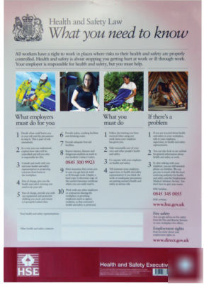 Official health & safety law poster -59.4 x 42CM - 2009