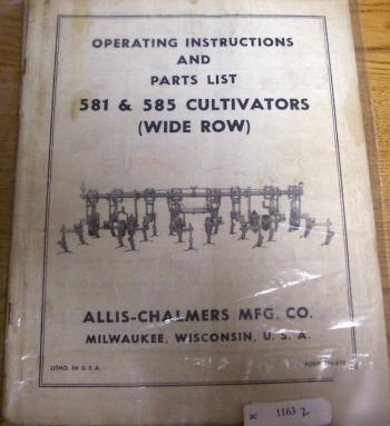 Allis chalmers 581 585 cultivator part operators manual