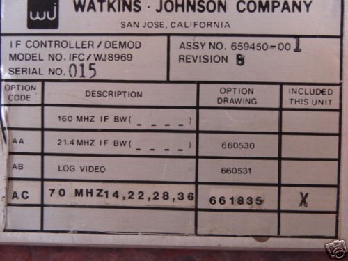 Wj-8969/ifc controller watkins johnson