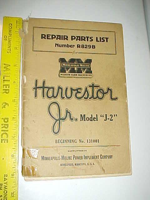 Minneapolis moline harvester jr j-@ repair list manual