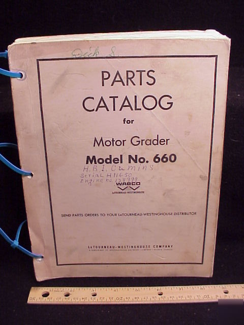 1961 letourneau motor grader 660 parts book manual orig